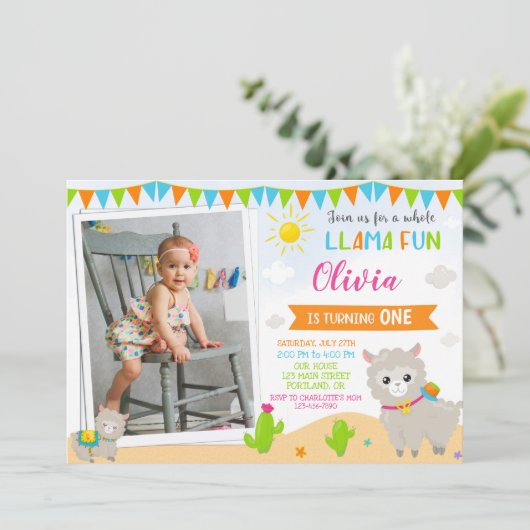 Foto Llama Einladung zum Geburtstag Alpaca (Stehend Vorderseite)