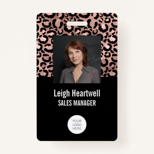 Foto-Logo Barcode Rose Gold Black Leopard Print Ausweis (Vorderseite)
