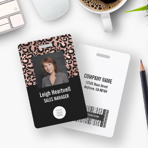 Foto-Logo-Barcode Rose Gold Schwarz Leopardenprint Ausweis