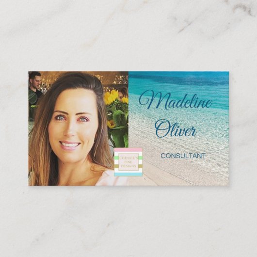 Foto Logo Beach Scene Travel Blue Visitenkarte (Vorderseite)