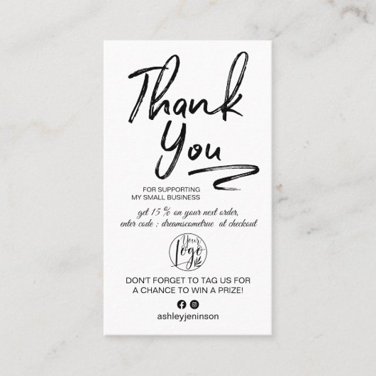 Foto-Logo-Bestellung mit weißem Pinsel bedankt sic Visitenkarte (Vorderseite)