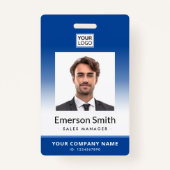 Foto Logo blau Farbverlauf Moderne Mitarbeiter ID Ausweis (Vorderseite)