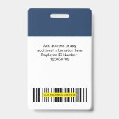 Foto-Logo für benutzerdefinierte MitarbeiterNameTa Ausweis (Rückseite)