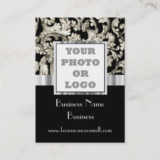 Foto-Logo für Schwarz-Weiß-Damast Visitenkarte (Vorderseite)
