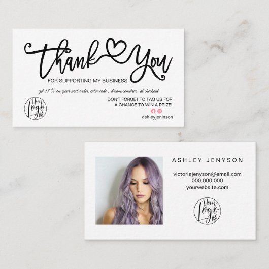 Foto-Logo für Schwarz/Weiß, danke Visitenkarte (Vorne/Hinten)