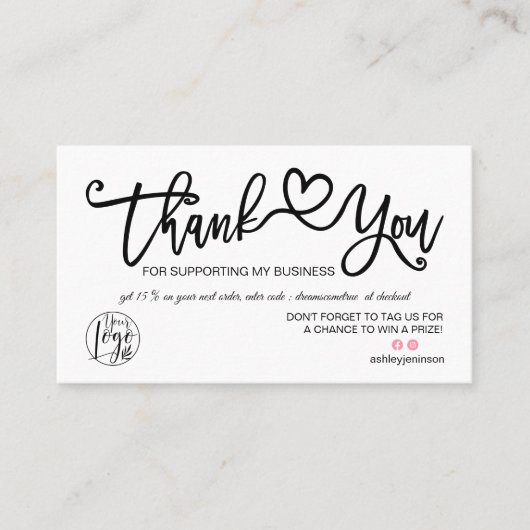 Foto-Logo für Schwarz/Weiß, danke Visitenkarte (Vorderseite)