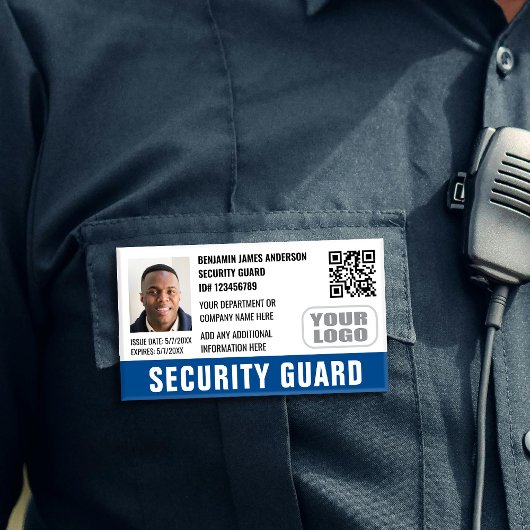 Foto-Logo QR Blau des Security Guard Namenschild