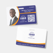 Foto Logo QR Code Mitarbeiter Orange Ausweis (Vorder- & Rückseite)