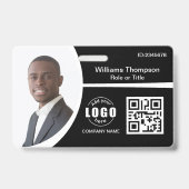 Foto-Logo QR-Code Mitarbeiter Schwarz und Weiß Ausweis (Vorderseite)
