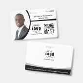 Foto-Logo QR-Code Mitarbeiter Schwarz und Weiß Ausweis (Vorder- & Rückseite)