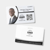 Foto-Logo QR-Code Mitarbeiter Schwarz und Weiß Ausweis (Vorder- & Rückseite)