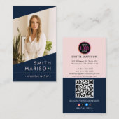 Foto-Logo QR-Code Modernblau beruflich Visitenkarte (Vorne/Hinten)