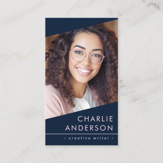 Foto-Logo QR-Code Modernblau beruflich Visitenkarte (Vorderseite)