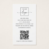 Foto-Logo QR-Code moderne weiße Visitenkarte (Rückseite)