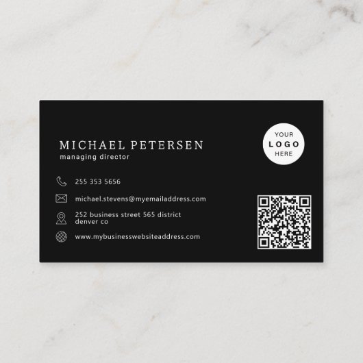 Foto-Logo QR-Code Modernstes berufliches Schwarz Visitenkarte (Rückseite)