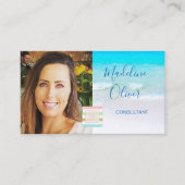 Foto Logo QR Code Ocean Beach Travel Blue Visitenkarte (Vorderseite)