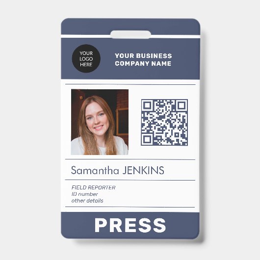 Foto-Logo QR-Code Presseausweis ID Ausweis (Vorderseite)