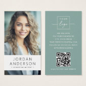 Foto-Logo QR-Code staubgrüne Visitenkarte (Vorne & Hinten)