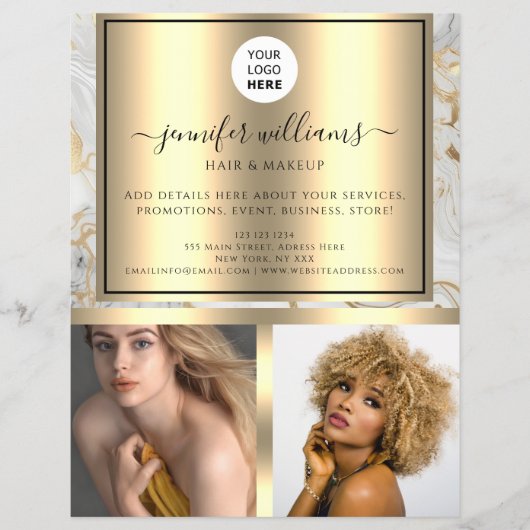 Foto-Logo QR-Code Werbung Gold Modernes Marmor Flyer (Vorne)