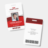 Foto Logo Red Template Employee Name Nurse ID Ausweis (Front & Back)