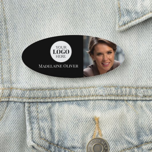 Foto-Logo Schwarz-weiß Einfach Oval Namensschild