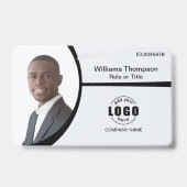 Foto Logo Strichcode Mitarbeiter Schwarz und Weiß Ausweis (Vorderseite)