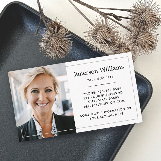 Foto-Logo weiß, dünner Rand elegant weiß Visitenkarte