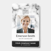 Foto Logo weiß Marmor Schwarz Moderne Mitarbeiter Ausweis (Vorderseite)