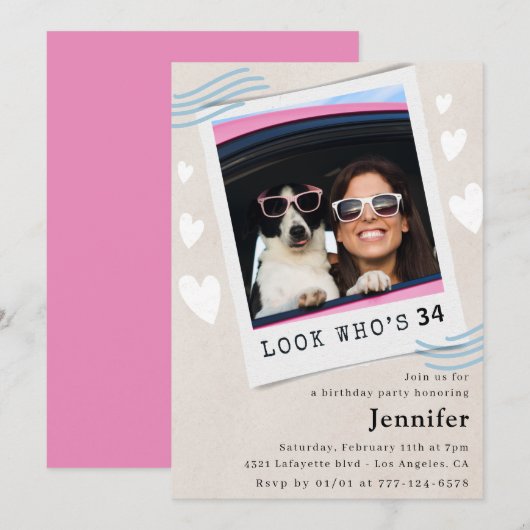 Foto Look, der 34. Geburtstag wird Einladung (Vorne/Hinten)