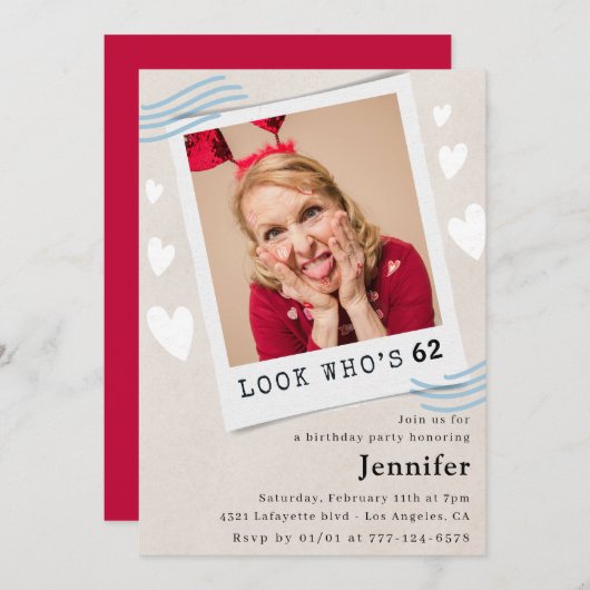 Foto Look, der 62. Geburtstag Einladung (Vorne/Hinten)