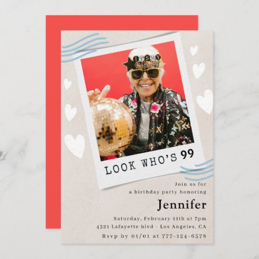 Foto Look, der 99. Geburtstag Einladung (Vorne/Hinten)