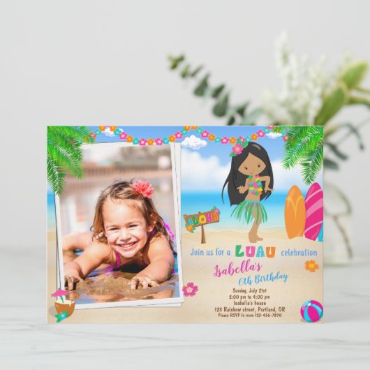 Foto Luau Einladung Sommerstrand Party (Stehend Vorderseite)