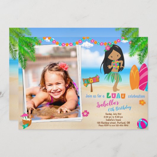 Foto Luau Einladung Sommerstrand Party (Vorne/Hinten)