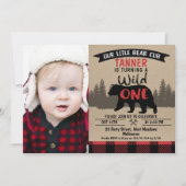 Foto Lumberjack Bear Cub 1. Geburtstag Einladung (Vorderseite)