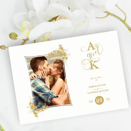 Foto Luxuriöses Fake Golden Modern Botanischer Rah Einladung