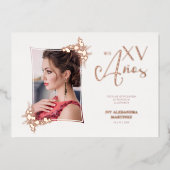 Foto Luxus Real Rose Gold Moderne botanische Rahme Folieneinladung (Vorderseite)