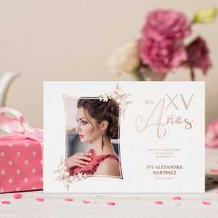 Foto Luxus Real Rose Gold Moderne botanische Rahme Folieneinladung