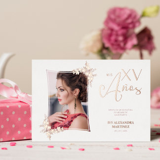 Foto Luxus Real Rose Gold Moderne botanische Rahme Folieneinladung