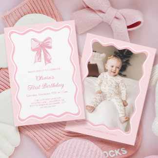 Foto Mädchen Rosa Kokette Schleife Geburtstagsfeie Einladung