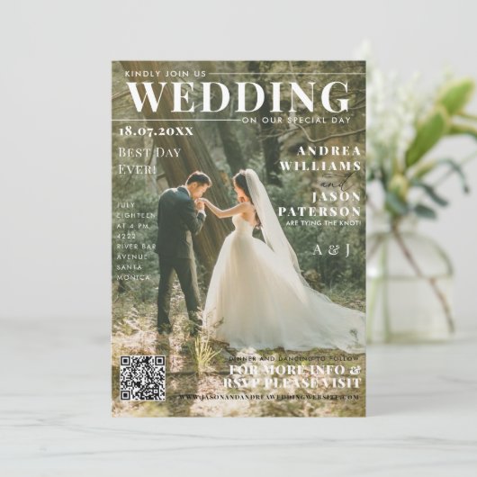 Foto Magazine Cover Wedding Einladung (Stehend Vorderseite)