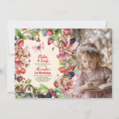 Foto Magical Fairy Strawberry Garden 1. Geburtstag Einladung (Vorderseite)