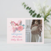 Foto Magical Unicorn Rainbow Baby Dusche Dankeskarte (Stehend Vorderseite)