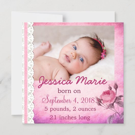 Foto Magnet Baby Birth Ankündigung Baby Girl (Vorderseite)