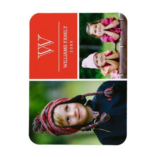 Foto-Magnet für Rote Monogramme Magnet (Vertikal)
