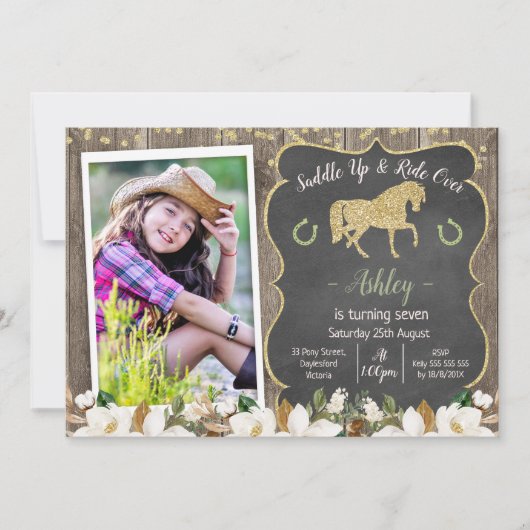 Foto Magnolia Blumenstrauß-Glitzer Einladung (Vorderseite)