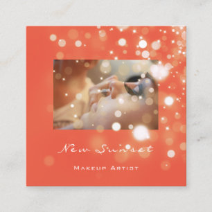 Foto Makeup Artist Eyelash Brows Coral Spark Quadratische Visitenkarte