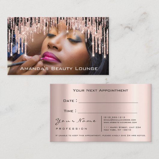 Foto Makeup Artist Rose Brow Wax Termin Karte (Vorne/Hinten)