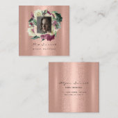Foto Makeup Artist Wedding Event Floral Rose Gold Quadratische Visitenkarte (Vorne/Hinten)