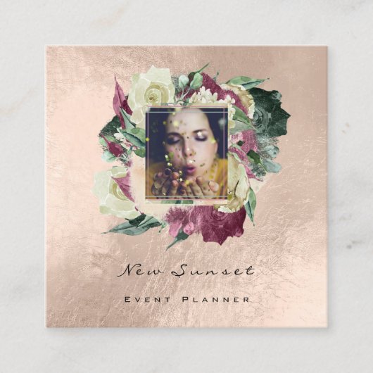 Foto Makeup Blogg Event Planner Blumenblush Rose Quadratische Visitenkarte (Vorderseite)