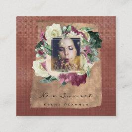 Foto Makeup Blogg Event Planner Floral Burgundy Quadratische Visitenkarte